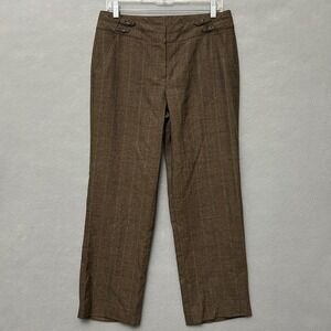 New Directions Dress Pants Women 10P Brown Herringbone Pinstripe Straight Leg